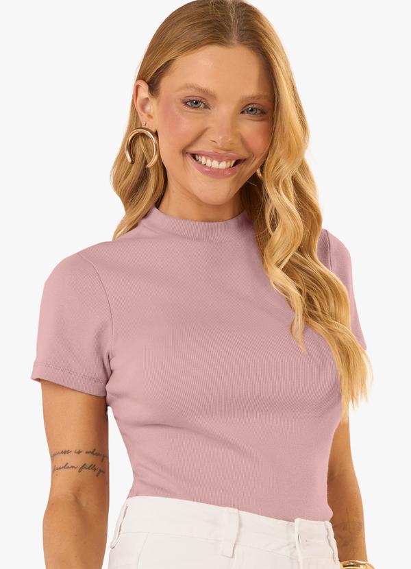 Blusa Feminina Básica em Ribana com Gola Rosa