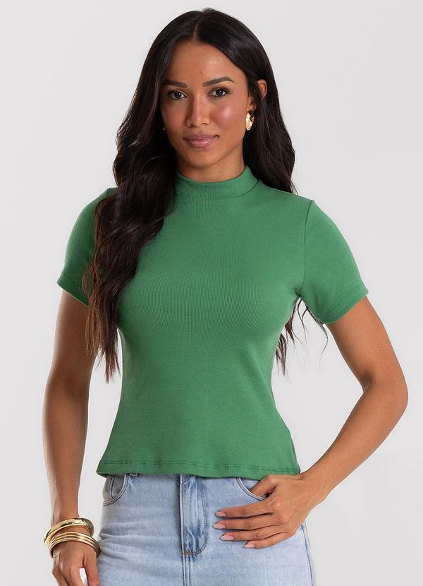Blusa Feminina Básica em Ribana com Gola Verde