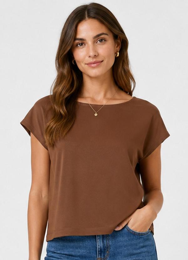 Blusa Feminina Básica Manga Ampla Marrom
