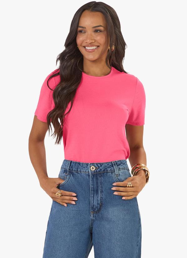 Blusa Feminina Básica Visco Maquinetada Rosa