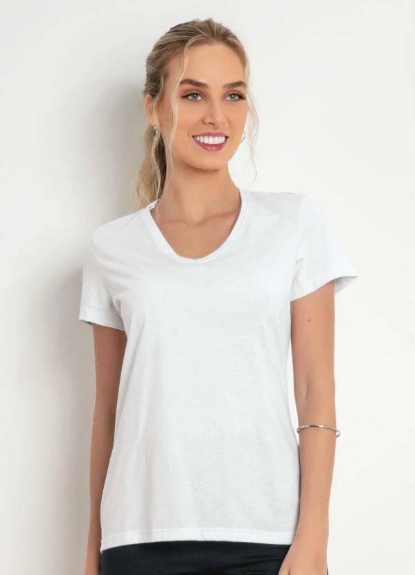 Blusa Feminina Branca Baby Look com Decote V