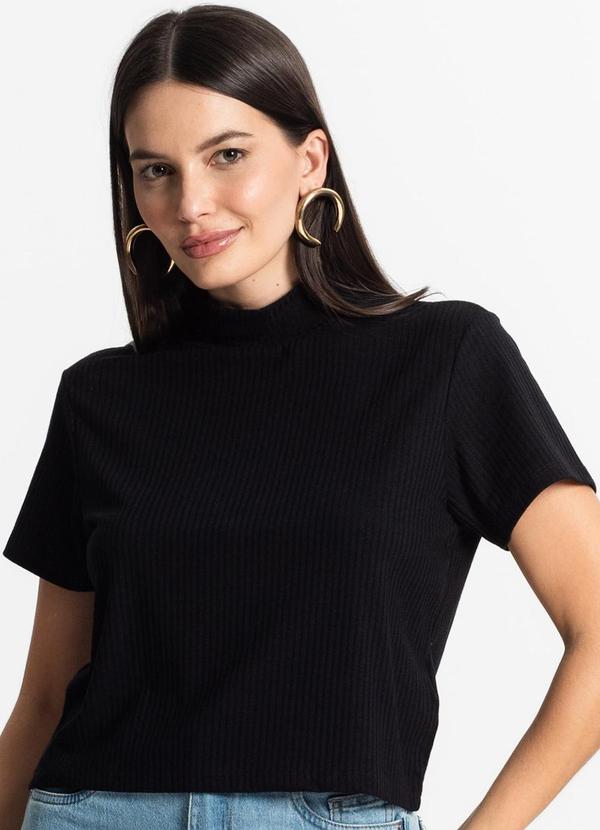Vista 2 Blusa Feminina Canelada Manga Curta Preto Select Select