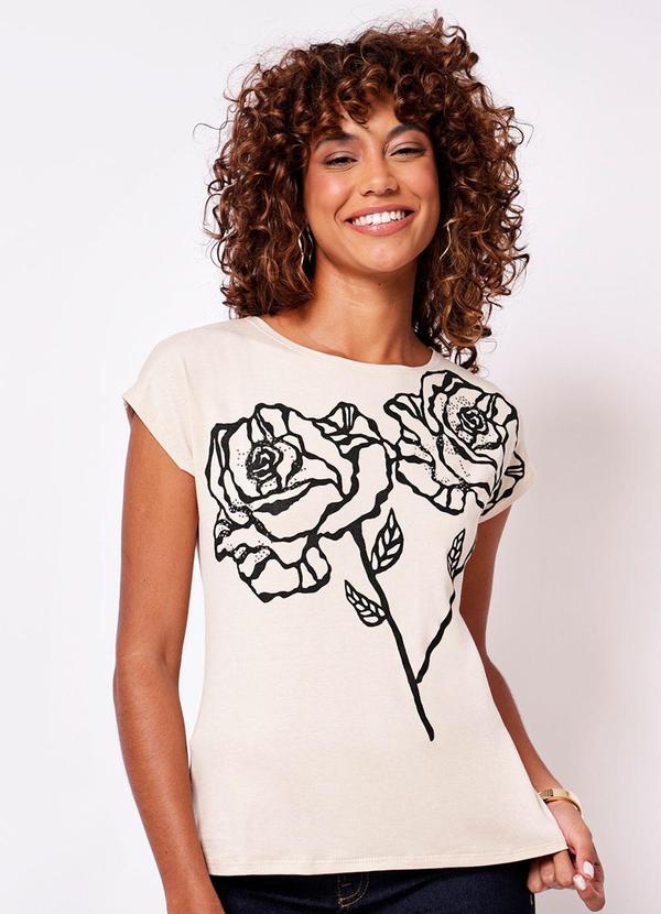 Blusa Feminina com Apliques Manga Curta Bege