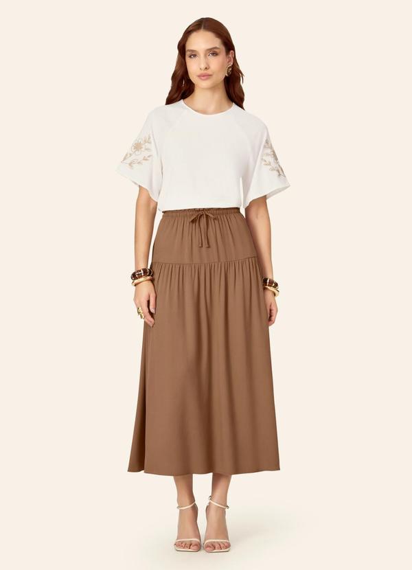 Blusa Feminina com Bordado e Manga Raglan Bege