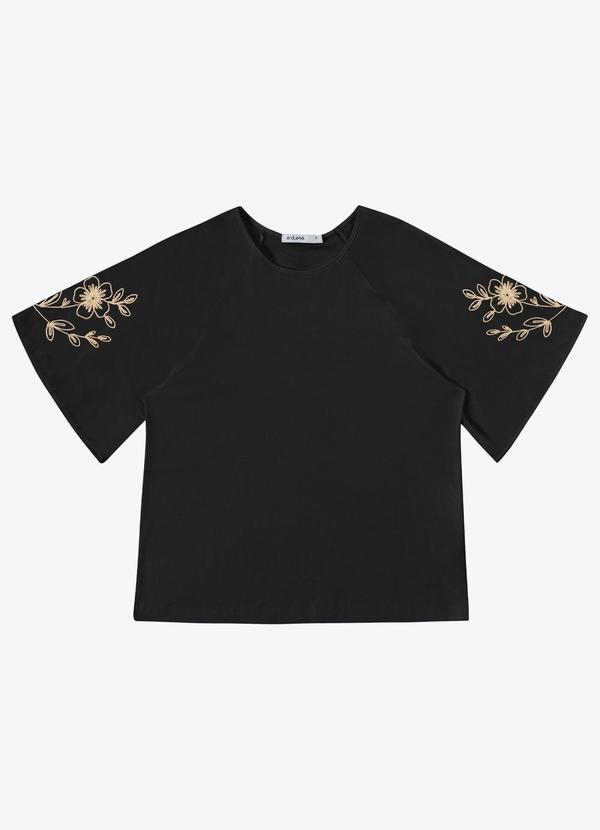 Blusa Feminina com Bordado e Manga Raglan Preto