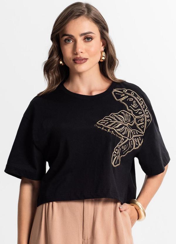 Blusa Feminina com Bordado Preto