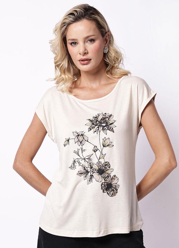 Blusa Feminina com Estampa Manga Curta Bege
