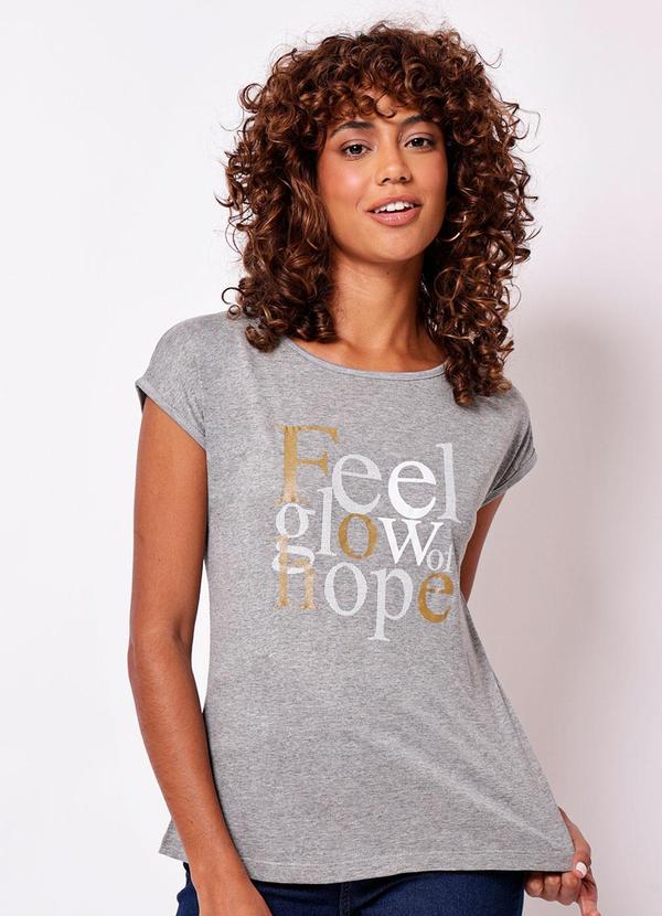 Blusa Feminina com Estampa Manga Curta Cinza