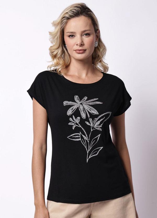 Blusa Feminina com Estampa Manga Curta Preta