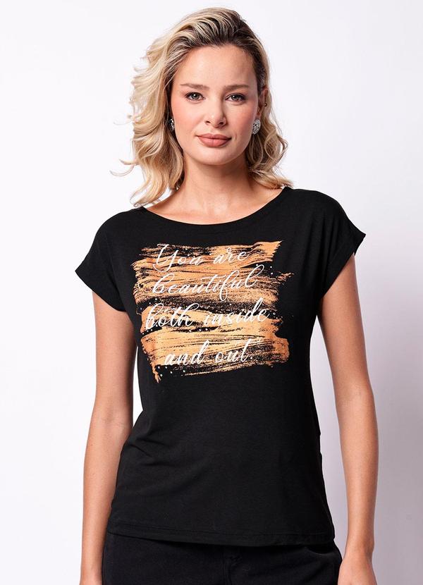 Blusa Feminina com Estampa Manga Curta Preta