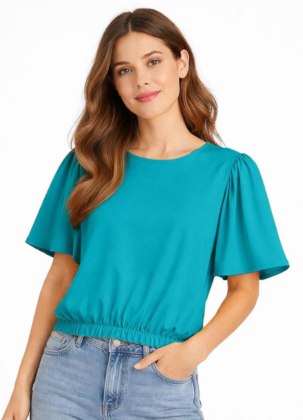 Blusa Feminina com Franzido na Manga Azul