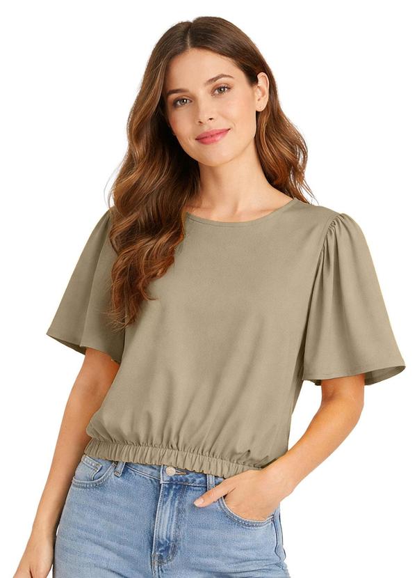 Blusa Feminina com Franzido na Manga Bege