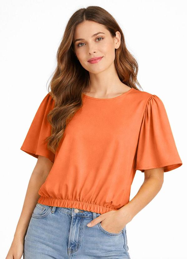 Blusa Feminina com Franzido na Manga Laranja