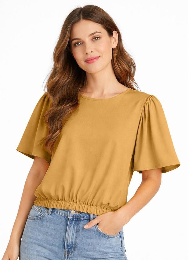 Blusa Feminina com Franzido na Manga Marrom