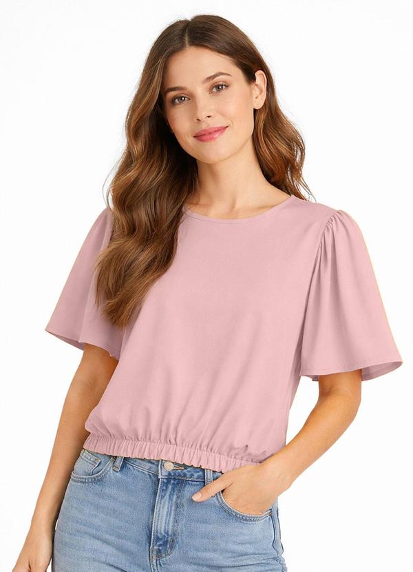 Blusa Feminina com Franzido na Manga Rosa