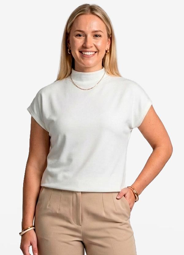 Vista 2 Blusa Feminina com Gola Chaminé Branco INFINITA COR INFINITA COR