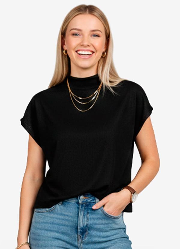 Vista 2 Blusa Feminina com Gola Chaminé Preto INFINITA COR INFINITA COR
