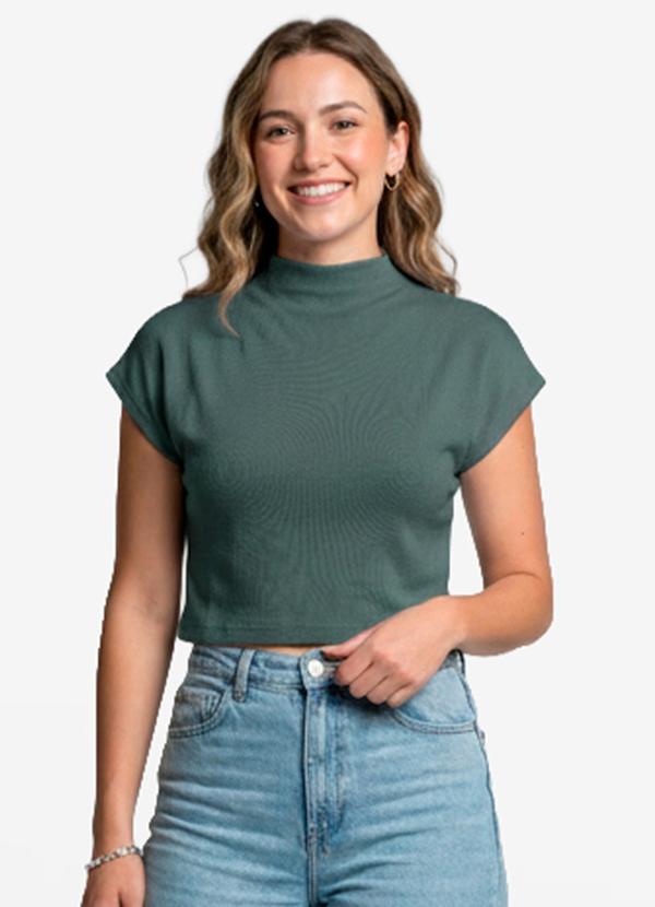 Vista 2 Blusa Feminina com Gola Chaminé Verde INFINITA COR INFINITA COR