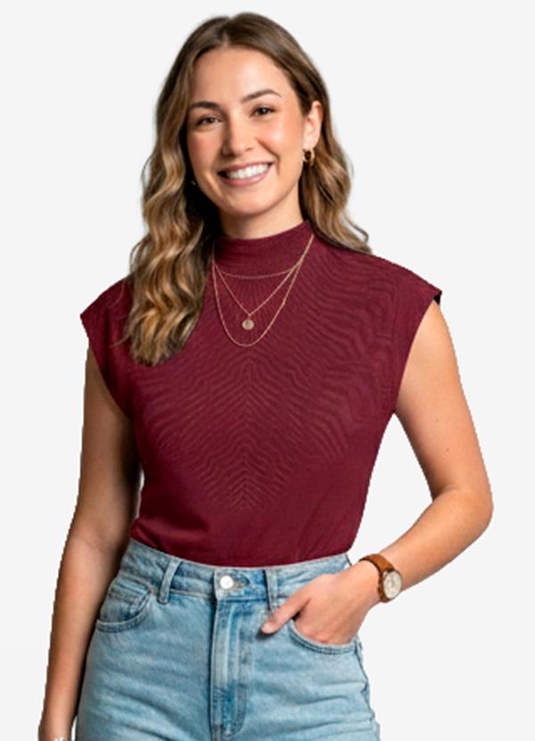 Vista 2 Blusa Feminina com Gola Chaminé Vermelho INFINITA COR INFINITA COR