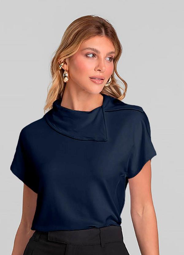 Blusa Feminina com Gola Diferenciada Azul