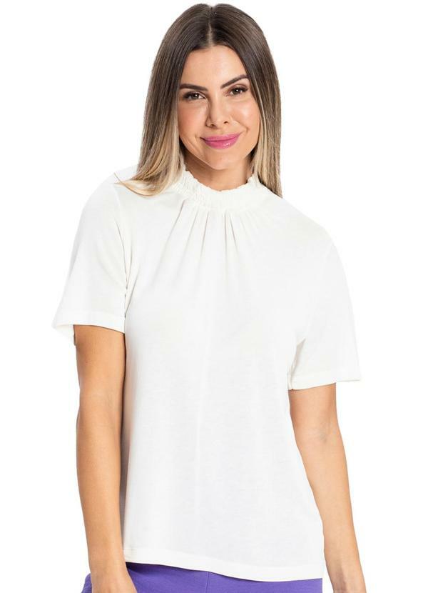Blusa Feminina com Gola Dupla Visco Tricot Bege