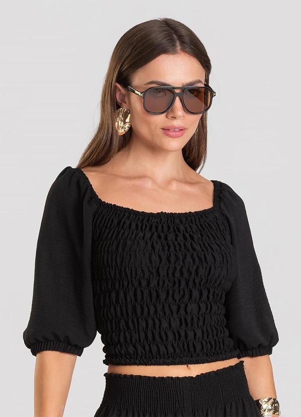 Blusa Feminina com Lastex Preto