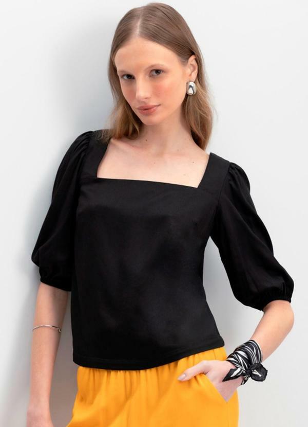 Blusa Feminina com Manga Balonê Preto