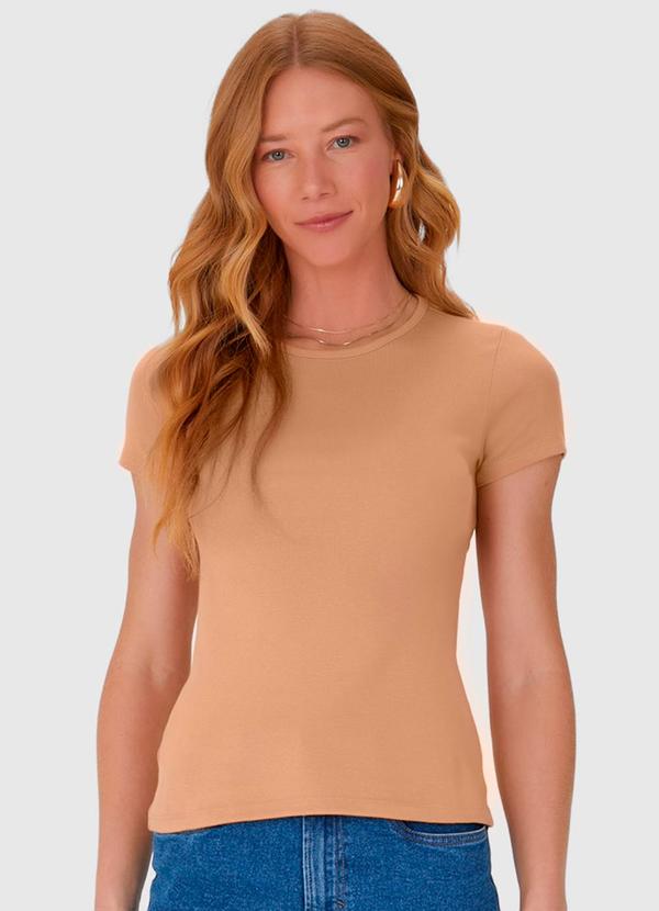 Vista 2 Blusa Feminina com Manga Curta em Algodão Marrom Malwee Malwee