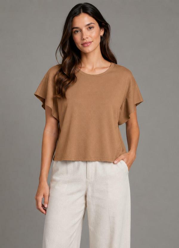 Blusa Feminina com Manga Franzida Bege