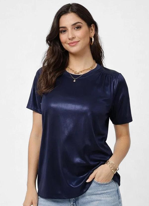 Blusa Feminina com Recorte Franzido Azul