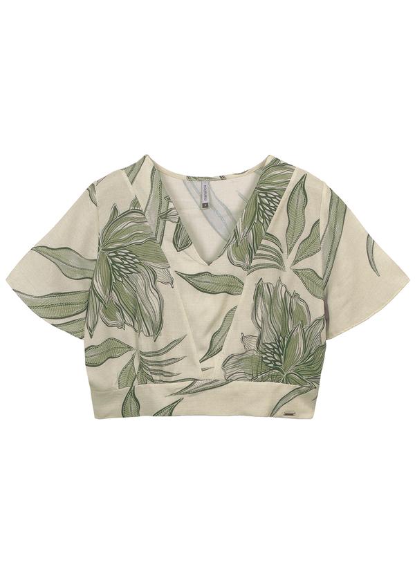 Vista 2 Blusa Feminina Cropped Decote V Verde Marialícia Marialícia