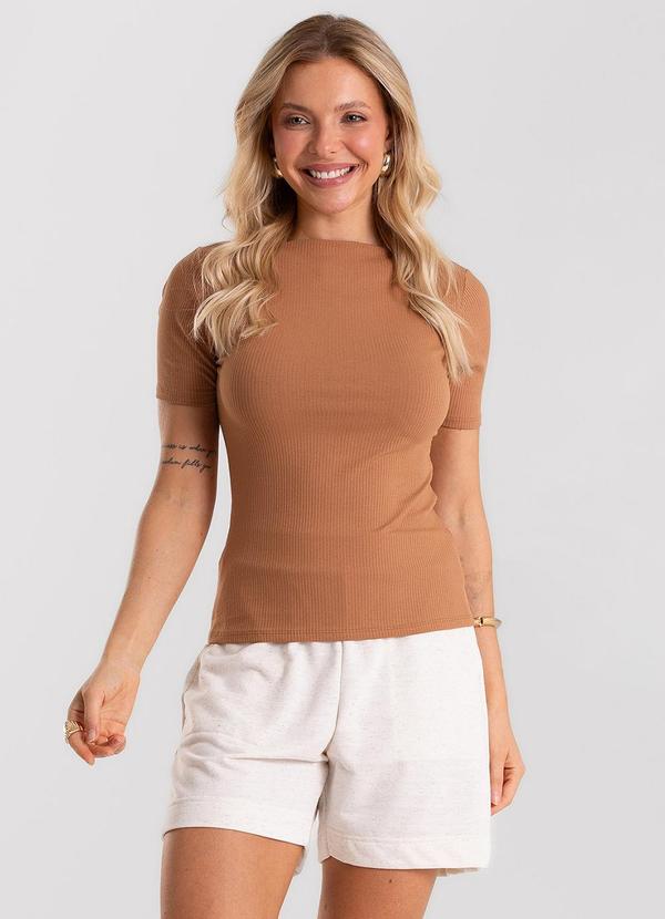 Blusa Feminina Decote Canoa Básica Ribana Marrom