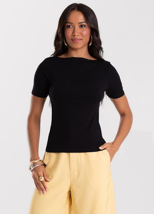 Blusa Feminina Decote Canoa Básica Ribana Preto
