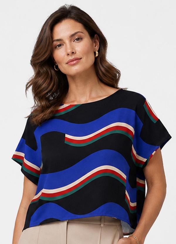 Blusa Feminina Decote Canoa Estampado Preto