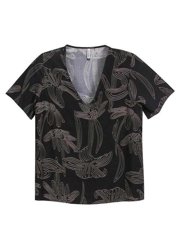 Vista 2 Blusa Feminina Decote V Floral Preto Marialícia Marialícia