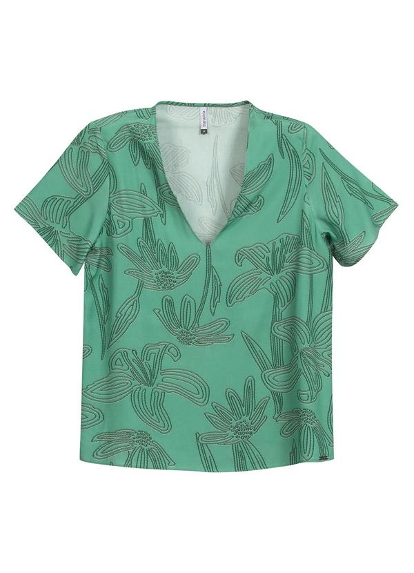 Vista 2 Blusa Feminina Decote V Floral Verde Marialícia Marialícia