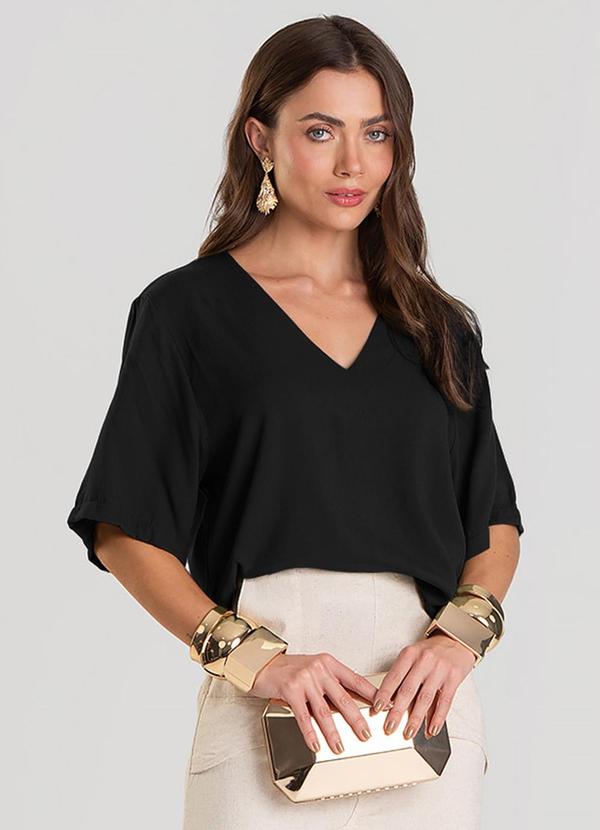 Blusa Feminina Decote V Preto