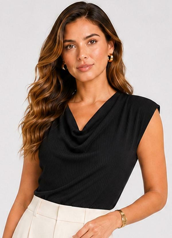 Blusa Feminina Degagê em Ribana Canelada Preto