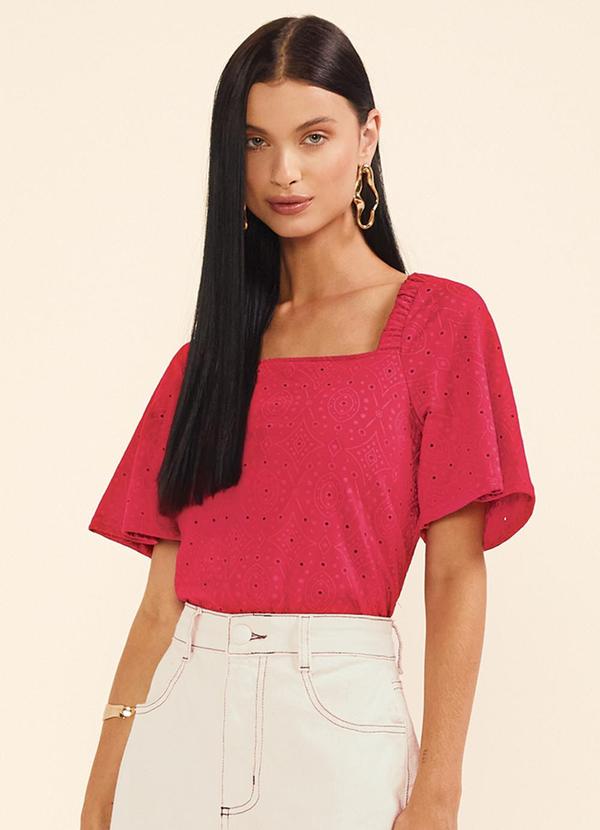 Blusa Feminina Devorê Manga Ampla Vermelho