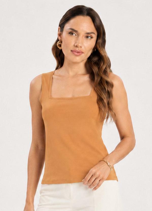 Blusa Feminina em Algodão Decote Quadrado Marrom