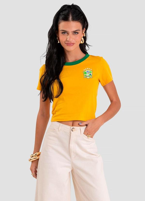Blusa Feminina em Cotton Leve Brasil Amarelo