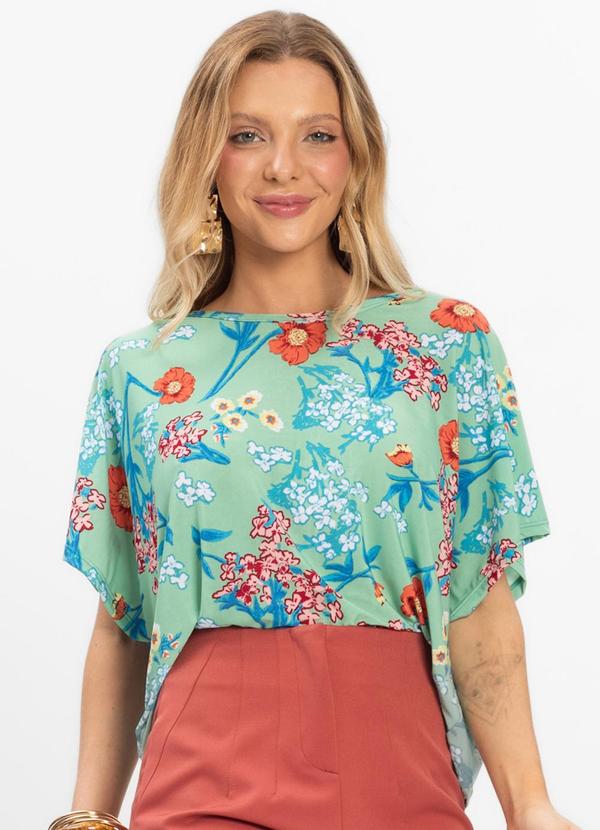 Blusa Feminina em Liganete Floral Verde