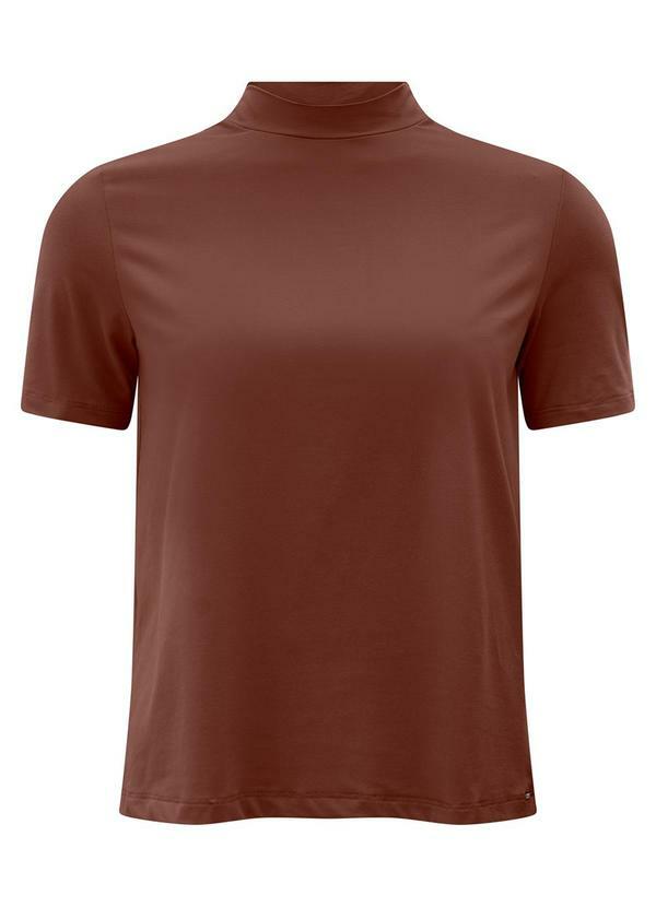 Vista 2 Blusa Feminina em Malha e Gola Alta Marrom Lunender Lunender