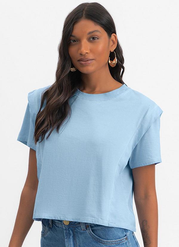 Vista 2 Blusa Feminina em Meia Malha Azul Essendi Essendi