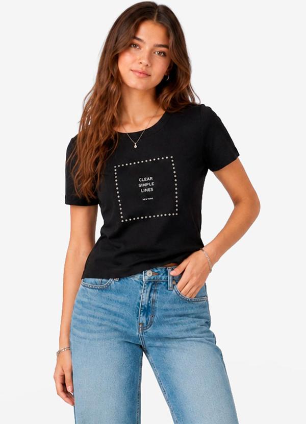 Blusa Feminina em Ribana com Termocolante Preto
