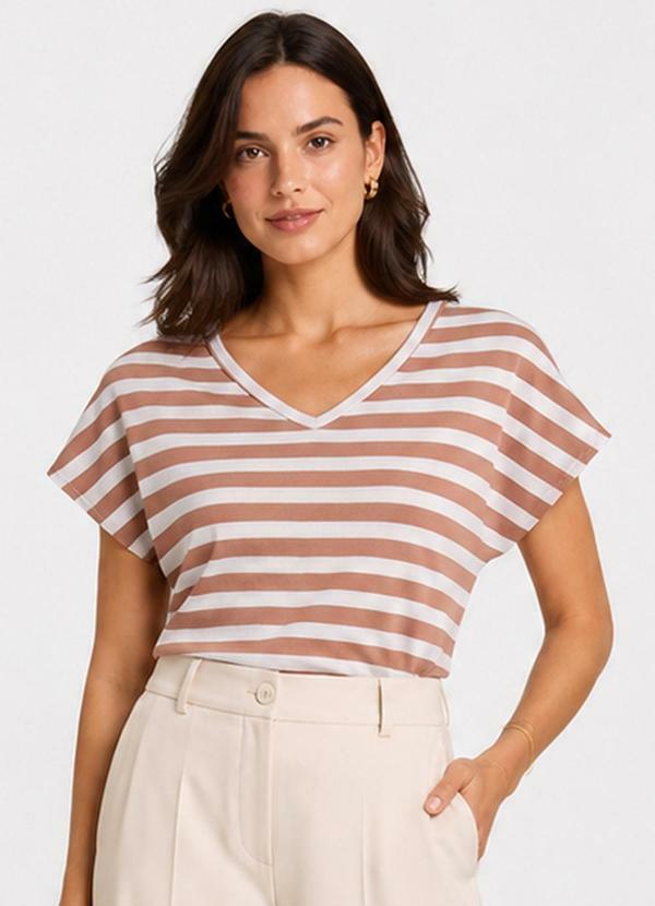 Blusa Feminina em Ribana Decote V Marrom