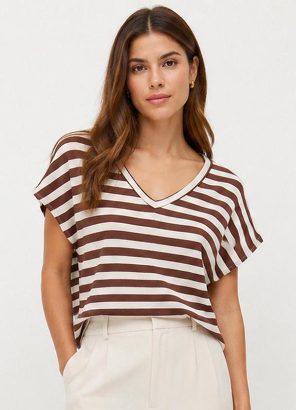 Blusa Feminina em Ribana Decote V Marrom