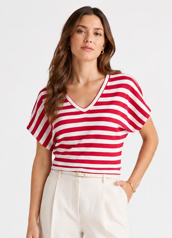 Blusa Feminina em Ribana Decote V Vermelho