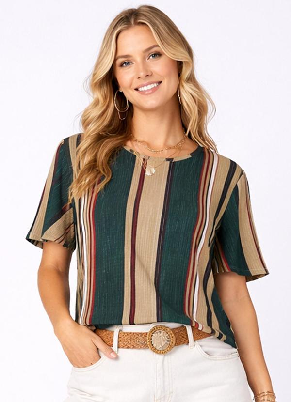 Blusa Feminina em Ribana Estampada Verde