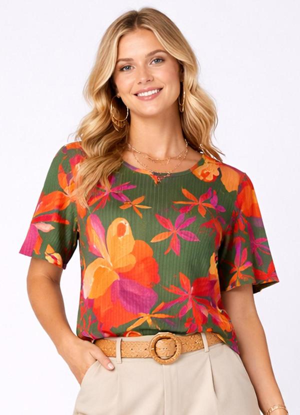 Blusa Feminina em Ribana Estampada Verde